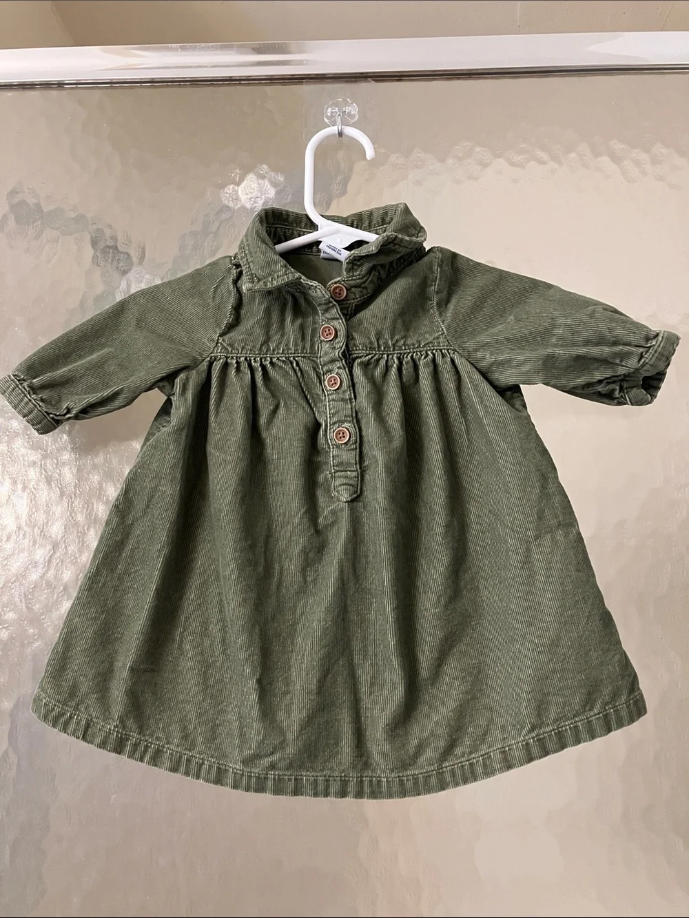 Old Navy Baby 0-3M Olive Green Corduroy Button-Front Shirt Dress